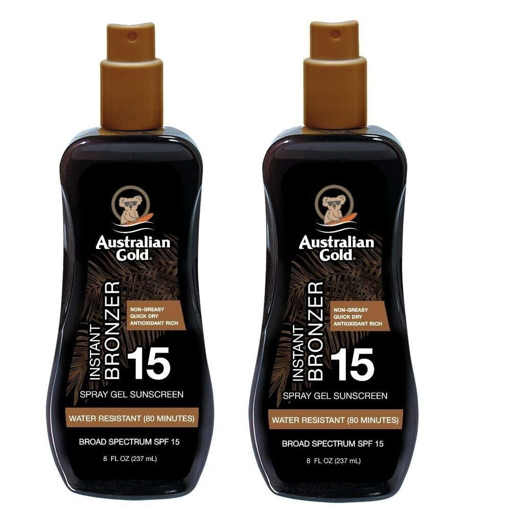 2-Pack Australian Gold Spray Gel Sunscreen SPF 15 Instant Bronzer All Skin 16 oz